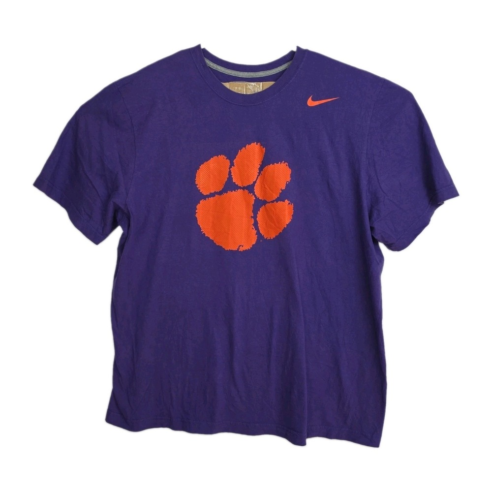 Nike Clemson Tigers T-Shirt Men's XXL Purple w/ Orange Tiger Paw Short Sleeves